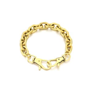 Golden stainless steel O-chain bracelet with creative double lobster clasp design