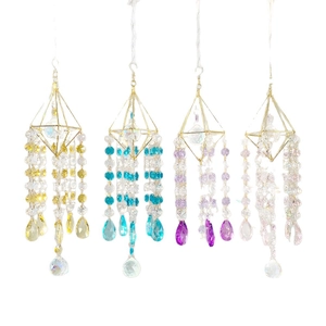 Set of four geometric suncatchers with K9 crystal prisms for colorful home decoration