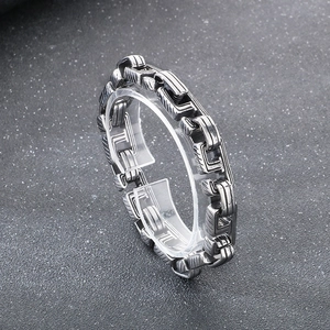 Macro detail of industrial style titanium steel bracelet with mechanical chain links