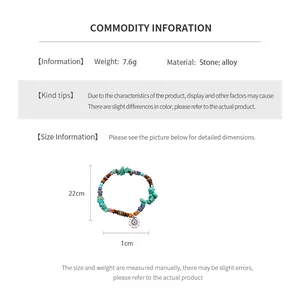Tableau des tailles pour bracelet ethnique en perles avec pierre, alliage et pendentif soleil