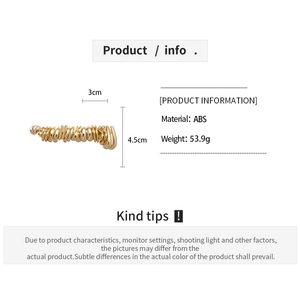 Detail showing dimensions and 53.9g weight of golden ABS earrings with irregular texture
