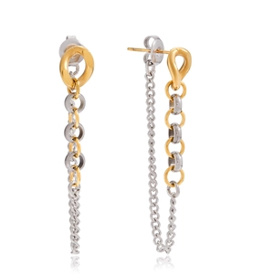 Boucles d'oreilles modernes en acier inoxydable bicolore or et argent avec pompon
