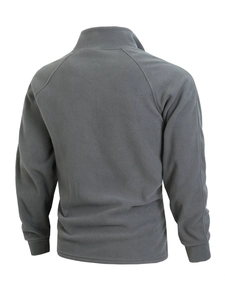 Back view of grey slim-fit fleece pullover featuring a soft coral velvet texture