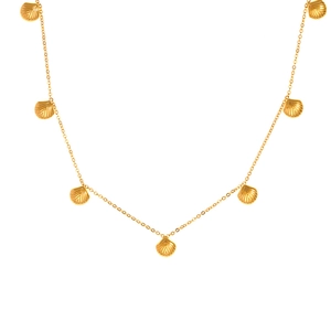 Collana in acciaio al titanio placcato oro 18k con piccoli pendenti a conchiglia barocca