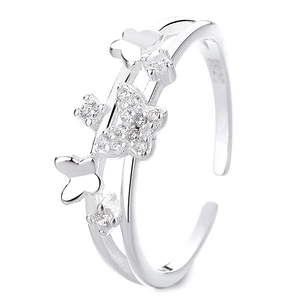 Adjustable S925 sterling silver butterfly ring with sparkling zirconia stones for women