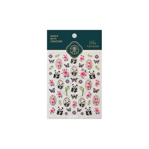 Panda und Blumen Nagelaufkleber M-862 mit Goldakzenten auf grüner Karte