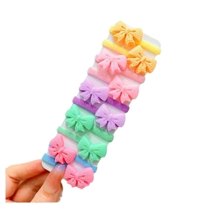 Colorful macaque bow hair ties for girls in set of 10 pieces with elastic nylon bands
