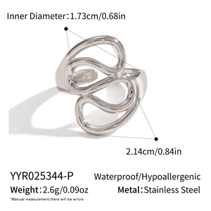 Detail showing dimensions of abstract geometric silver steel ring with size measurements