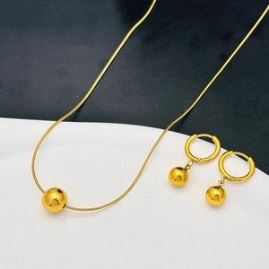 Minimalist gold titanium necklace and ball drop earrings jewelry set for women