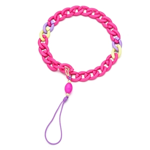Macro detail of vibrant fuchsia and purple resin link chain strap for phone cases