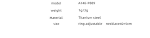 Detailed specifications for titanium steel rose ring and necklace jewelry set