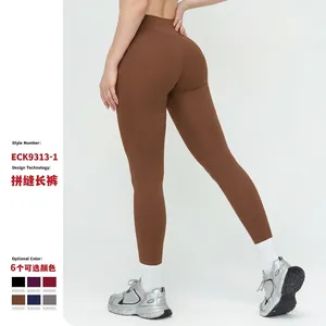Legging de Yoga Femme Taille Haute en V Froncé Nylon Élasthanne Brossé Pantalon de Fitness Serré Course à Pied Sport