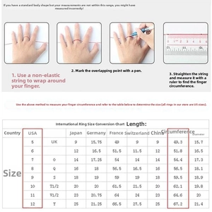Detailed ring size chart with measurement guide and international sizing conversions