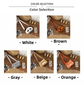 Mini plush crossbody bags in panda and animal shapes with matching shoulder straps