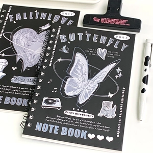 Minimalist A5 black wire-bound notebook with butterfly and Y2K aesthetic designs