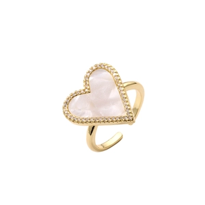Bague ouverte en forme de cœur dorée avec nacre et zircons scintillants sertis
