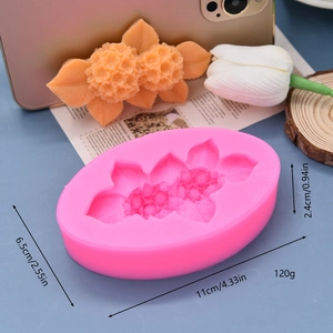Pink silicone flower mold for soap or fondant measuring 11x6.5x2.4cm for aromatherapy