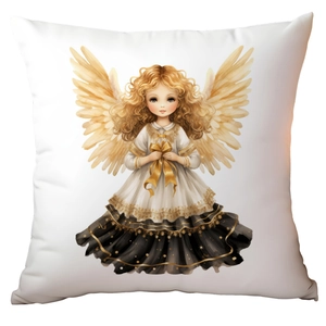 Luxury Christmas pillow cover featuring golden angel illustration on white background