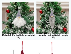 Christmas faceless gnome ornaments with knitted hats and long beards on a decorated tree