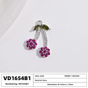 Detail of cherry pendant with pink crystal clusters and olive green zircon leaves