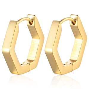 Minimalist geometric hexagonal gold earrings with a polished metallic finish and sleek design