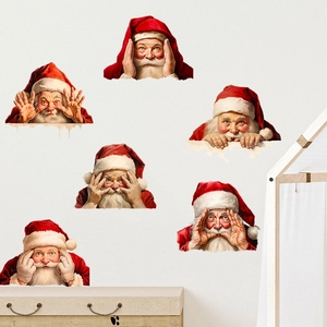 Santa Claus wall stickers with six funny expressions for Christmas home decor