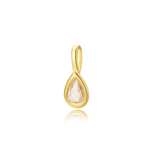 Macro shot of 18k gold plated teardrop pendant with colorful cubic zirconia stone