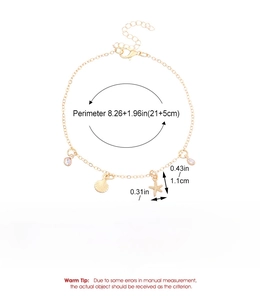 Detailed size specifications for bohemian sea turtle and starfish anklet jewelry