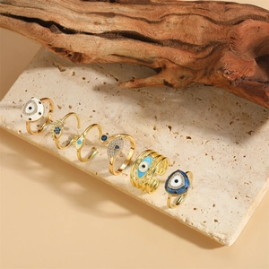 Evil Eye Ring Copper Gold Plated Enamel Zircon Adjustable Retro Exquisite Jewelry For Women