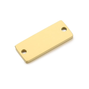 Polished gold stainless steel rectangular pendant with double holes for DIY jewelry