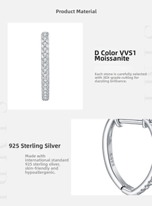 Detailed view of S925 sterling silver hoop earrings with D-color VVS1 moissanite stones