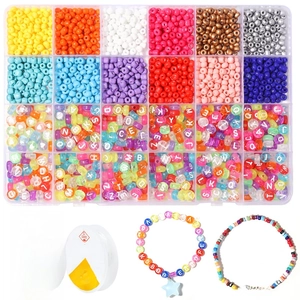 Kit de perles DIY 24 grilles avec perles de rocaille colorées et fils élastiques