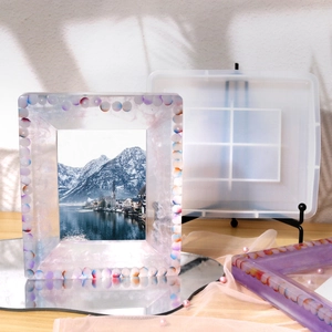 Detail of beaded edge silicone mold for DIY resin photo frames and finished display