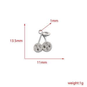 Detailed specs for cherry pendant showing 13.5x11mm size, 1mm hole and 1g weight