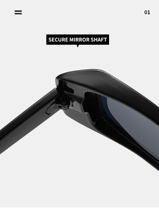 Detailaufnahme des stabilen Scharniers der schwarzen quadratischen Sonnenbrille