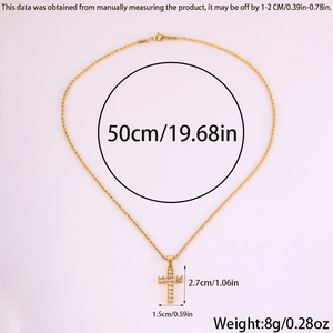 Detailed size specifications of the gold crystal cross pendant with 50cm stainless steel chain