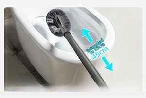 Macro shot of 45cm extended handle toilet brush with gray splash-proof bristles