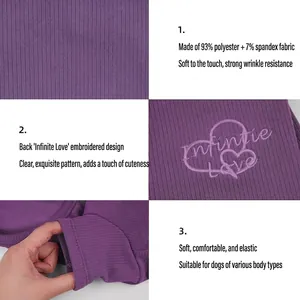 Purple ribbed knit dog shirt with Infinite Love heart embroidery for small dogs