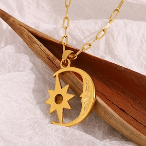 18K gold plated stainless steel necklace with celestial moon and star pendant