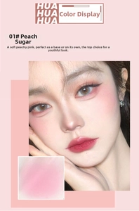 Macro detail of peach pink matte blush showing natural makeup effect on model's cheek
