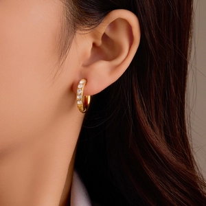 Stainless Steel Hoop Earrings 18K Gold Plated Zircon Inlaid French Vintage INS Style Fashion Jewelry For Women
