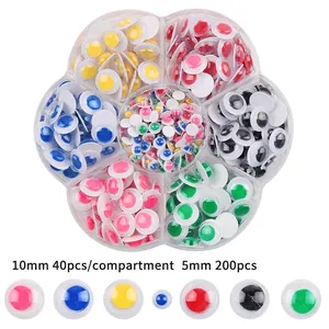 Colorful googly eyes set in petal-shaped storage box for DIY craft doll accessories