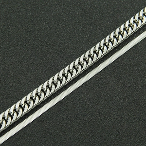 Minimalist double layer silver stainless steel curb chain and snake chain necklace set