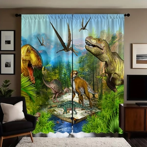 3D colorful dinosaur world print blackout polyester curtains for kids bedroom decor
