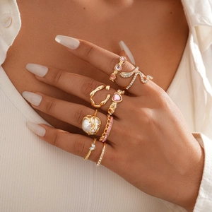 Bohemian Fashion Jewelry Rings Alloy Faux Artificial Pearl Rhinestone Snake Heart Geometric Shape Adjustable For Women Luxury