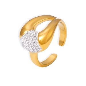 Irregular geometric 18k gold plated titanium ring with sparkling pave crystals