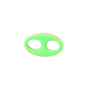 Detail of neon green enamel pig nose charm with polished gold plating finish