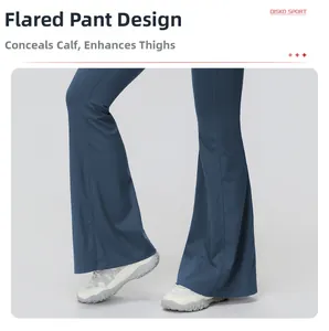 Detail view of high-waist flared yoga pants featuring a flattering slimming design