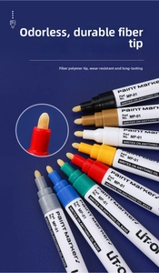 Detail view of fiber tip on waterproof oil-based paint markers with multi-color ink