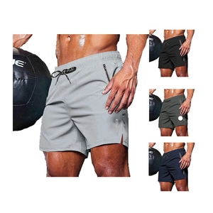 Men's quick-dry athletic shorts with drawstring waist and zip pockets in four colors